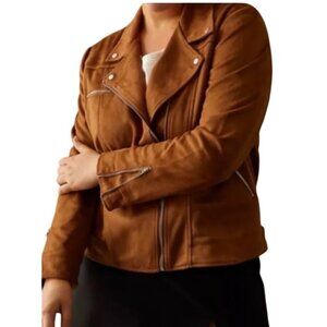 Anthropologie Women's Size Medium Brown Faux Suede Moto Jacket